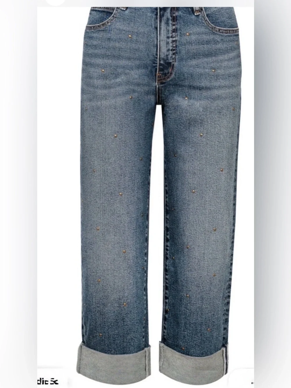Jessica Simpson Women's Boyfriend Jeans Straight WideLeg Cuff NWT- SZ 16W Studed - Picture 3 of 4